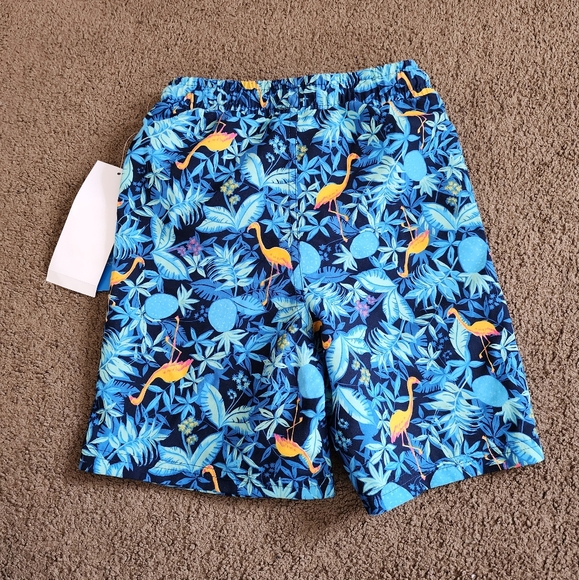🆕️ Blue Tropical Flamingo Swim Trunks, Kid's 6 - Picture 5 of 6